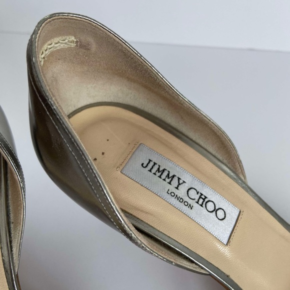JIMMY CHOO PEWTER SILVER SANDALS KITTEN HEELS OPEN TOE METALLIC VINTAGE FORMAL - Picture 10 of 10